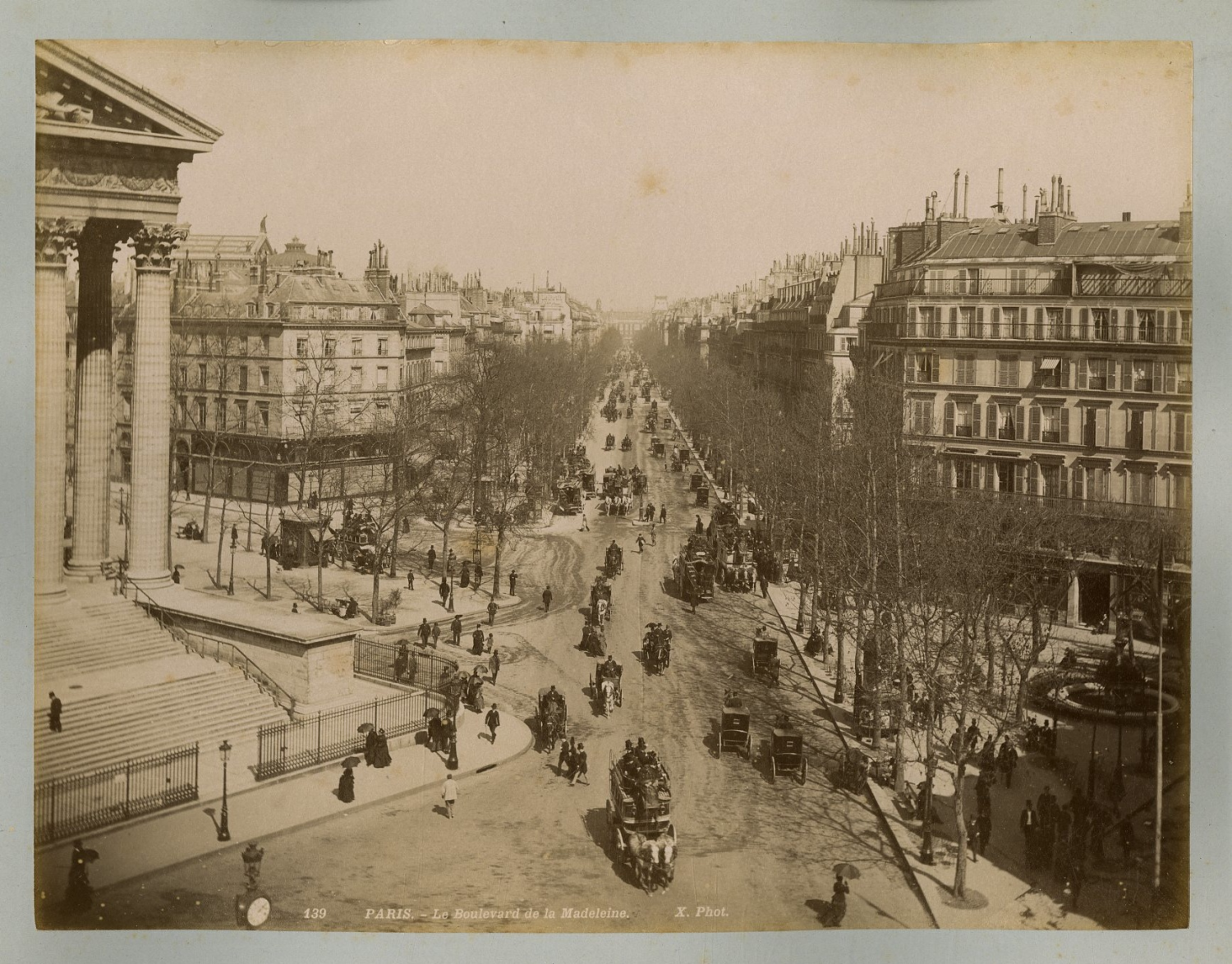 X. Phot. Paris, Le Boulevard De La Madeleine Paris. Vintage Albumen ...